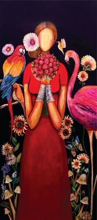 Shazly Khan,My Secret Whimsical Garden., 24 x 54 Inch, Acrylic on Canvas, Figurative Paintings, AC-SZK-079